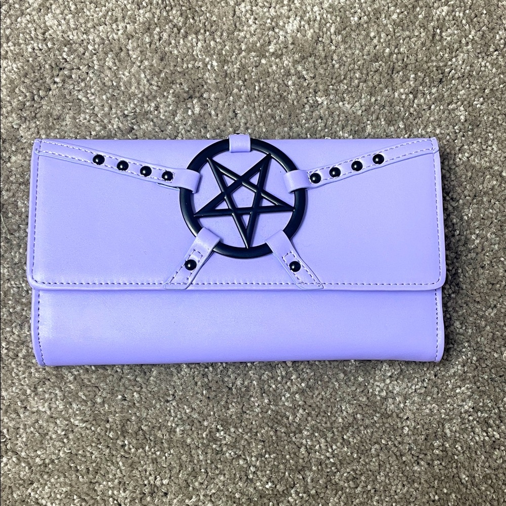 Black craft pentagram purple trifold wallet NEW